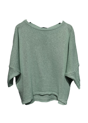 Green crop top - sweater that makes you feel like a teenager! Featuring a wide boat neckline. Its cropped cut and 3/4 sleeves