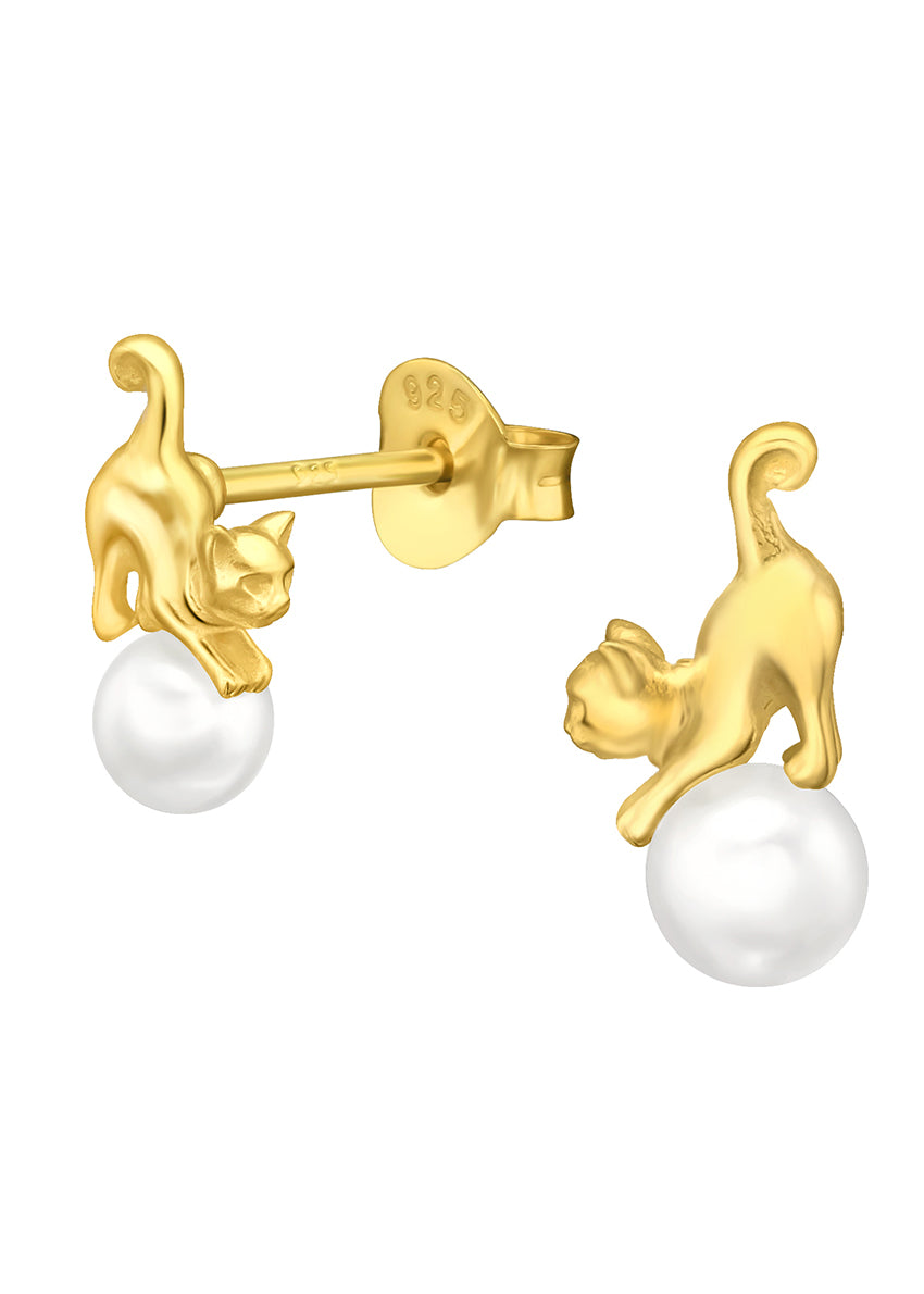 Golden Feline Pearl Earrings
