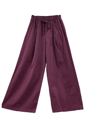 Maroon wide-leg pants with drawstring waist on a white background