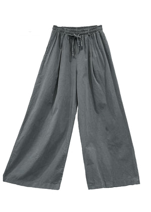 Gray wide-leg pants with drawstring waist on a white background