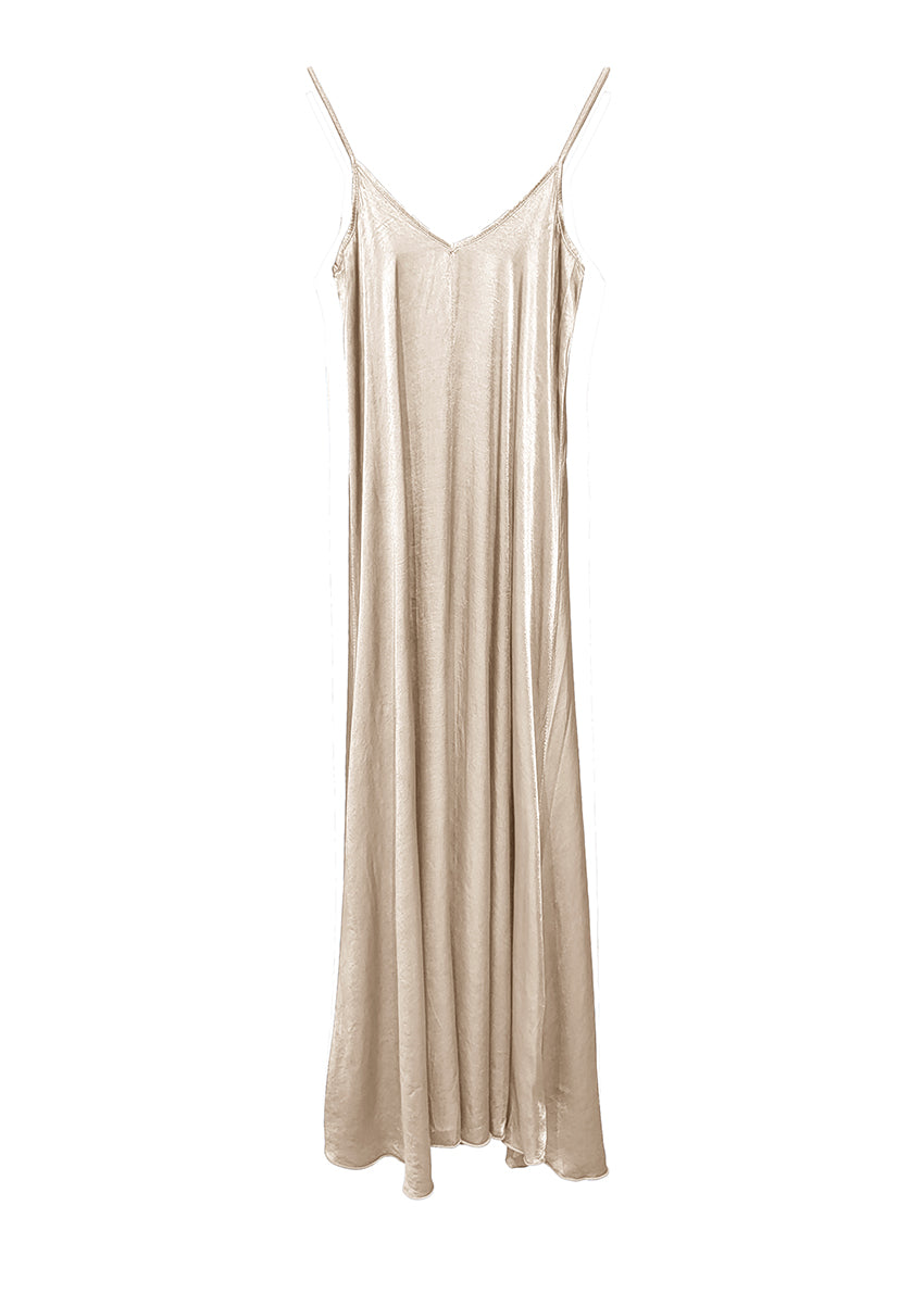Beige silk long dress on a white background 