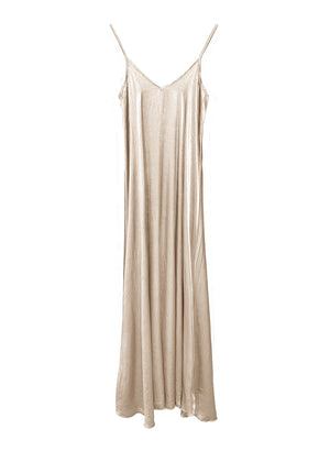 Beige silk long dress on a white background 