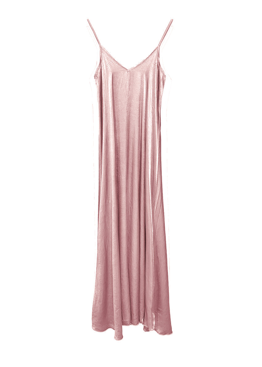 Light pink silk long dress on a white background 