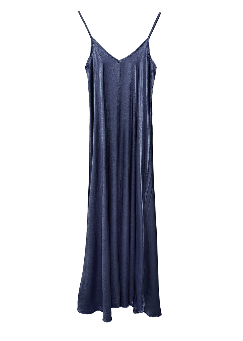 Midnight blue silk long dress on a white background 