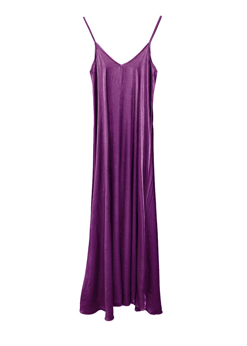 Purple silk long dress on a white background 