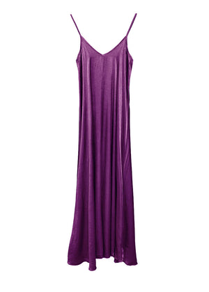 Purple silk long dress on a white background 