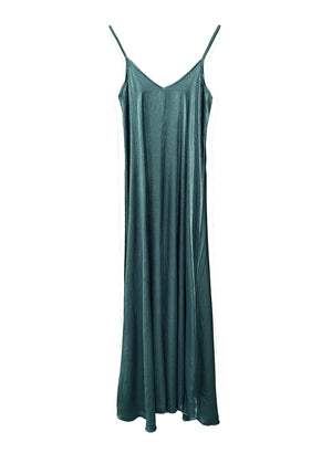 Sea green silk long dress on a white background 