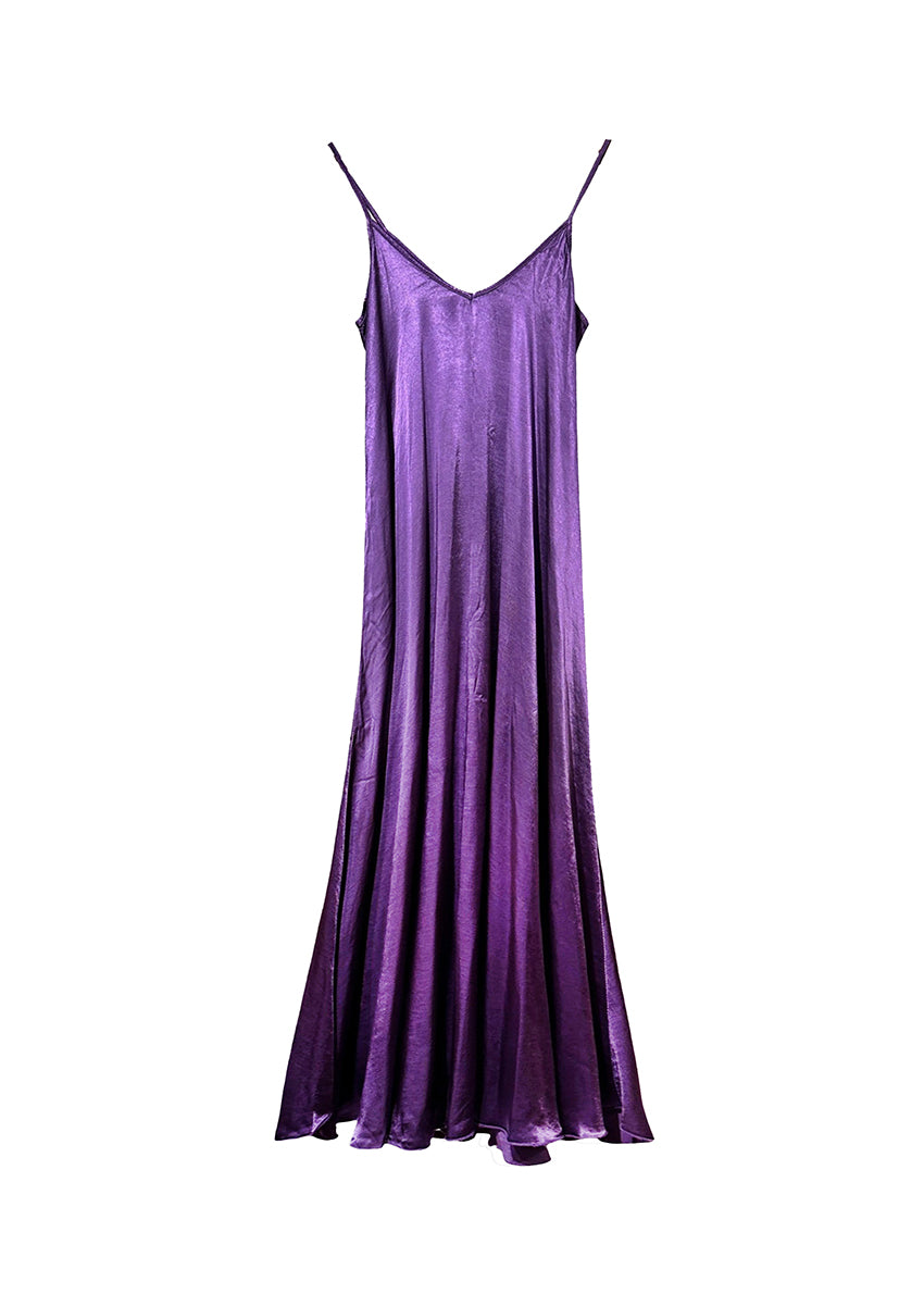 Purple silk long dress on a white background 