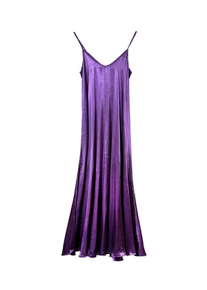 Purple silk long dress on a white background 