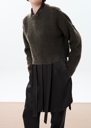 A Dimgray brownish fine wool sweater with long sleeves and a crew neck.