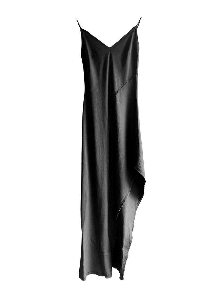 Asymmetrical maxi dress made of linen and bamboo blend with a linen look Black
