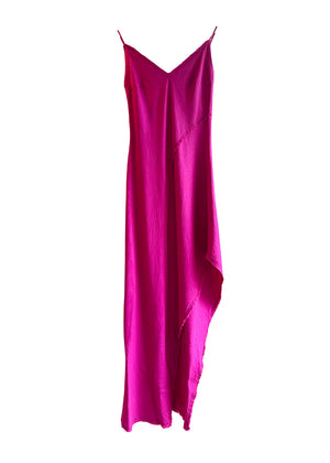 Asymmetrical maxi dress made of linen and bamboo blend with a linen look.