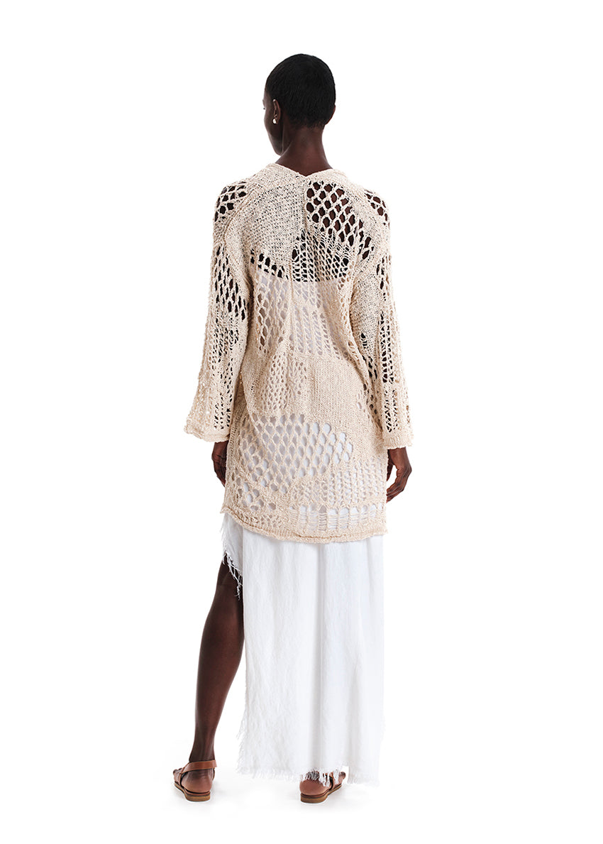 Asymmetrical maxi dress made of linen and bamboo blend with a linen look.