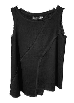 Fringed linen top in black color.
