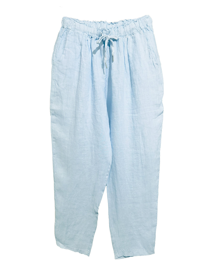Alice blue linen pants, designed for ultimate comfort and effortless style. Featuring a relaxed fit and an adjustable waistband with a drawstring, these pants offer a customizable fit that’s perfect for all-day wear