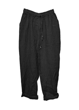 Black linen pants, designed for ultimate comfort and effortless style. Featuring a relaxed fit and an adjustable waistband with a drawstring, these pants offer a customizable fit that’s perfect for all-day wear