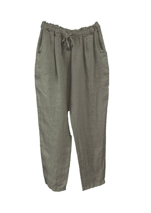 Dim grey linen pants, designed for ultimate comfort and effortless style. Featuring a relaxed fit and an adjustable waistband with a drawstring, these pants offer a customizable fit that’s perfect for all-day wear