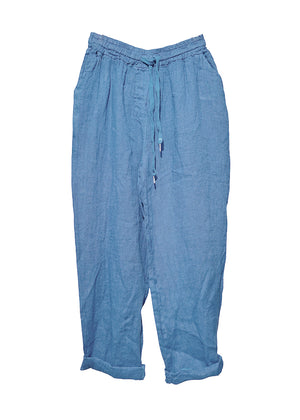  Steel blue linen pants, designed for ultimate comfort and effortless style. Featuring a relaxed fit and an adjustable waistband with a drawstring, these pants offer a customizable fit that’s perfect for all-day wear