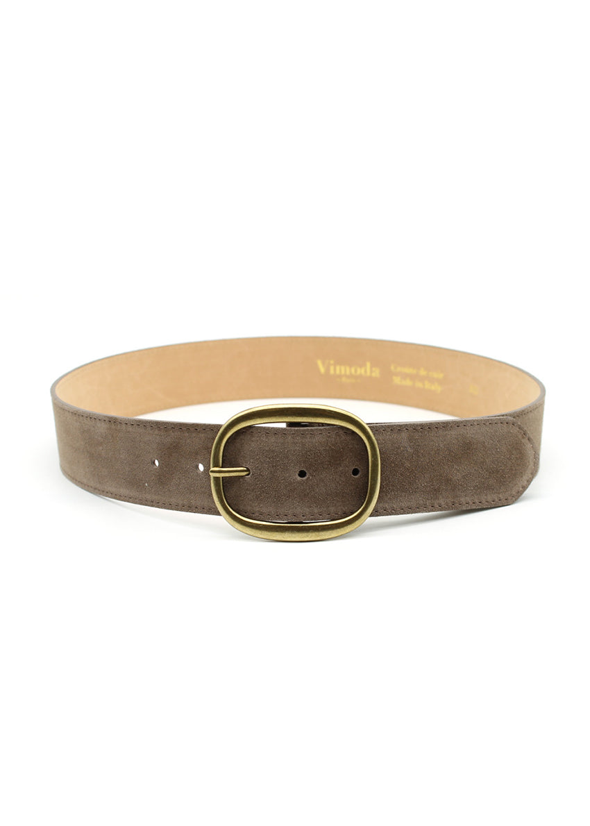 Gray belt with gold buckle on a white background