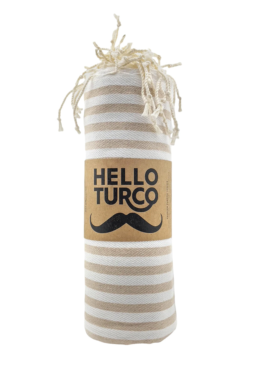 HELLO TURCO COTTON TURKISH BEACH TOWEL BEIEGE STRIPES