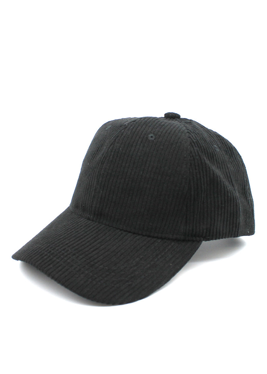 Black corduroy cap on a white background