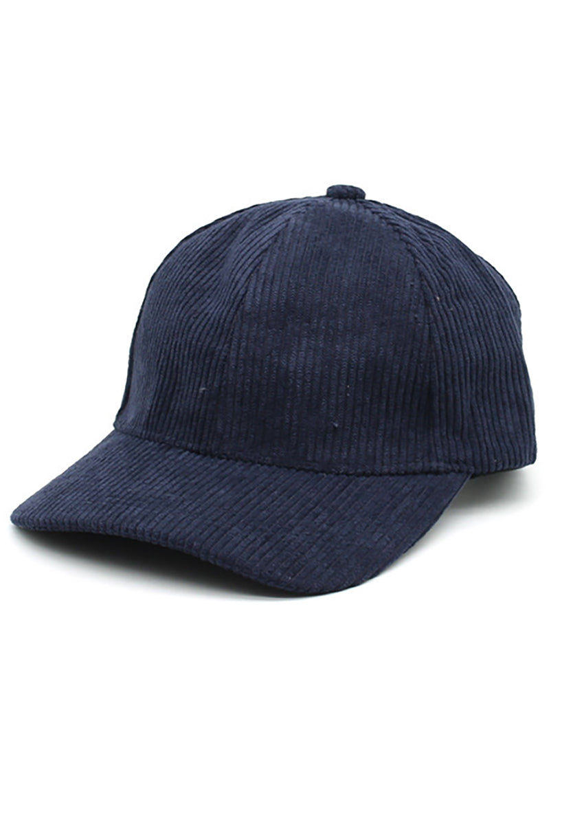 Navy blue corduroy cap on a white background