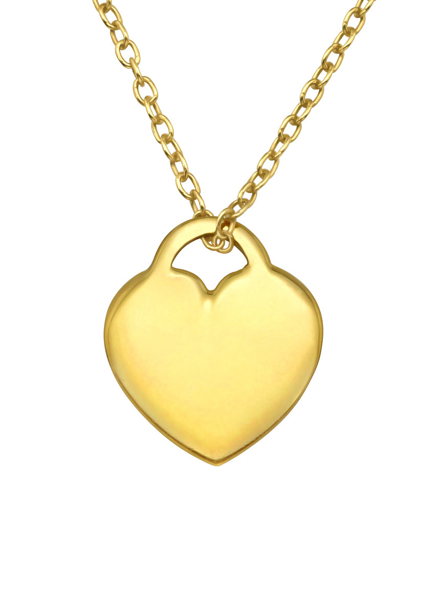 A gold-plated heart-shaped necklace with a chain.
