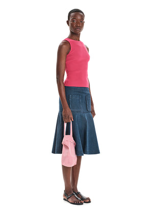 Crafted from sustainable materials, this pink tank top is made with 70% regenerative viscose and 30% polyester. Featuring a fine rib texture, thick, non-transparent, stretch jersey fabric, and a slim fit. The sleeveless design and classic crew neckline