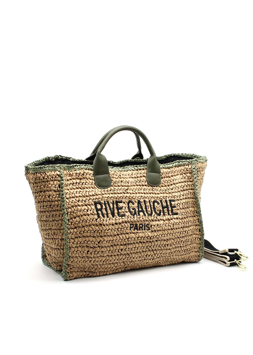 Discover the Rive Gauche Paper Bag – a simple, practical, and eco-friendly accessory. Made of 100% paper with dimensions H27 x L57 x D17 cm, perfect for summer looks. Eco-friendly bag, summer accessory, minimalist design, sustainable fashion accessory