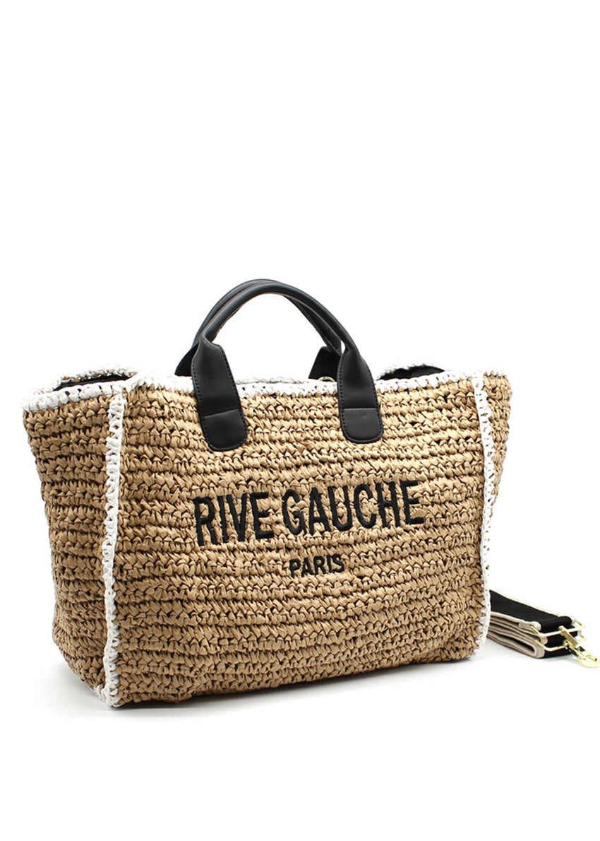 Discover the Rive Gauche Paper Bag – a simple, practical, and eco-friendly accessory. Made of 100% paper with dimensions H27 x L57 x D17 cm, perfect for summer looks. Eco-friendly bag, summer accessory, minimalist design, sustainable fashion accessory