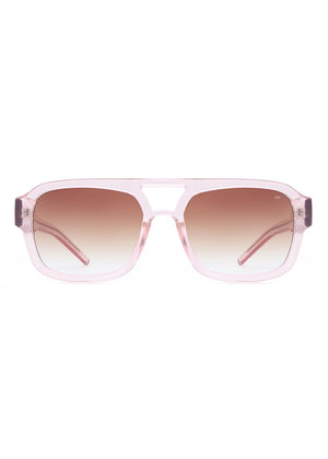 Pink sunglasses with gradient lenses on a white background