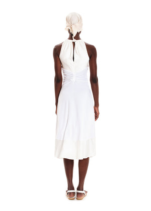 Halter neck, midi dress made of a combination of jersey and silky EcoVero viscose.