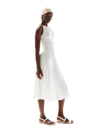 Halter neck, midi dress made of a combination of jersey and silky EcoVero viscose.