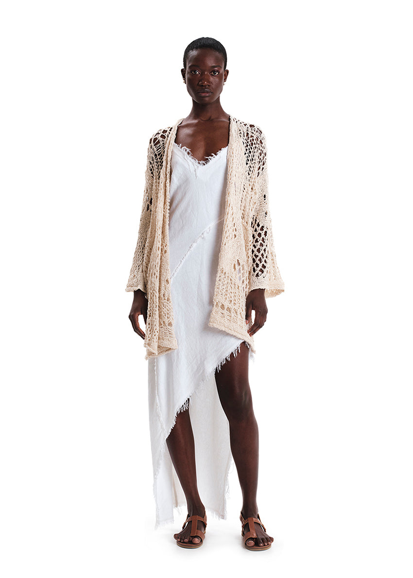 Asymmetrical maxi dress made of linen and bamboo blend with a linen look
