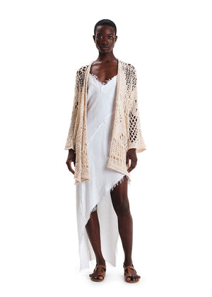 Asymmetrical maxi dress made of linen and bamboo blend with a linen look