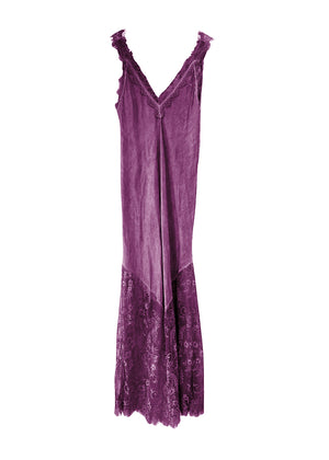 Discover timeless elegance with our Magenta Viscose Satin Full-Length Dress. Crafted from a lightweight satin weave, features a flattering V-neckline and delicate lace trim with scallop edges. The lace panel at the hem and scallop hemline , perfect for any occasion. With a convenient pull-on style