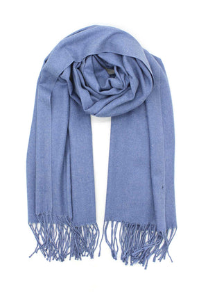 Blue shawl with fringed details on a white background 