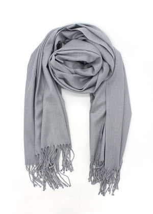 Gray scarf with tassels on a white background