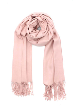 Light pink shawl with fringed details on a white background
