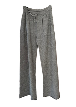 Grey knit long wide pants with pockets on a white background