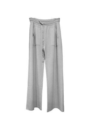 Light grey knit long wide pants with pockets on a white background 