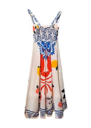 A playful dress with thin shoulder straps and a relaxed, floaty silhouette. Crafted in a light fabric with hand-painted style graphics, the back has a flexible fit through the bust.