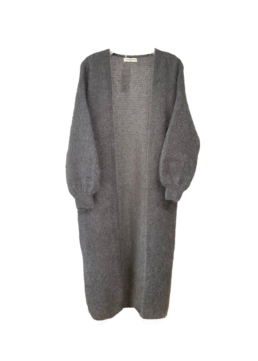 Dim grey mohair long cardigan on a white background 