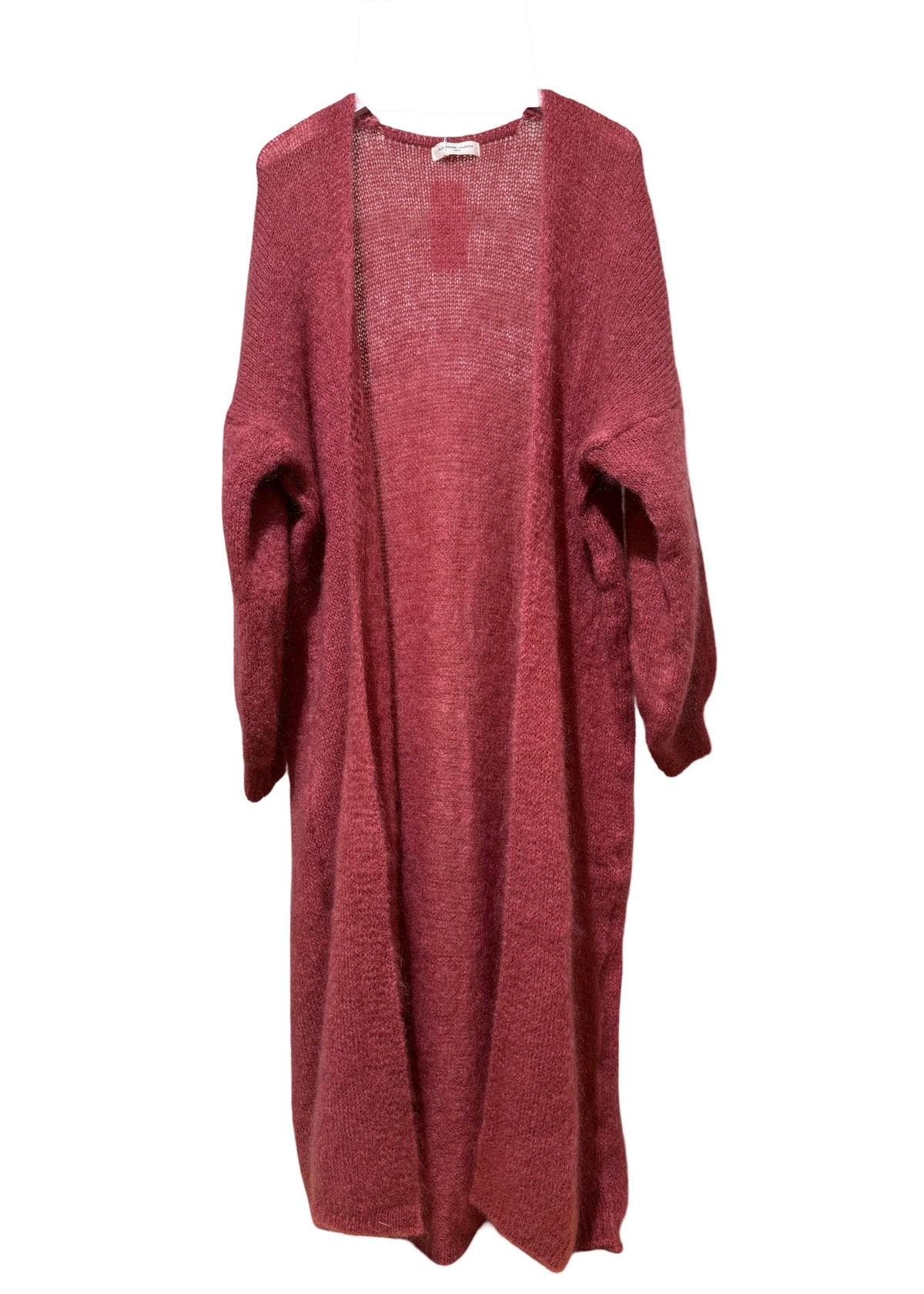 Maroon mohair long cardigan on a white background