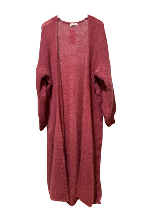 Maroon mohair long cardigan on a white background
