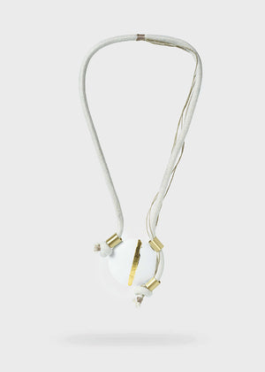 Necklace with gold and silver accents on a white background