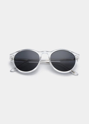 Round sunglasses with black lenses on a white background