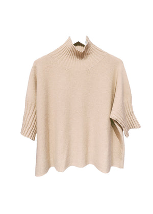 A very simple sweater with ribbed sleeves texture and turtle neck, the vertical ribs makes it classy and comfortable. Very easy to wear, medium length, this sweater is for intermediate spring/ autumn days.