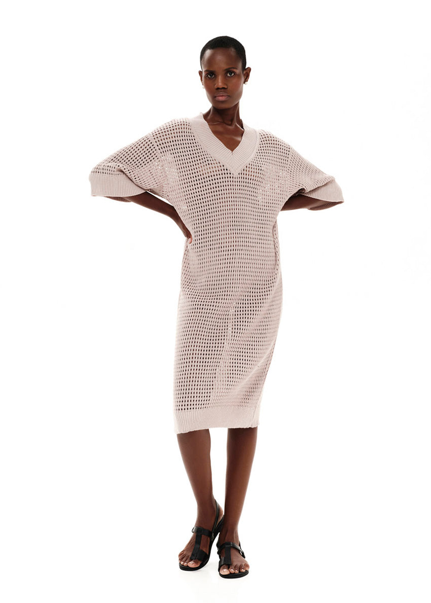 Midi dress with a perforated knitting stitch made of high quality Greek cotton in a loose fit.