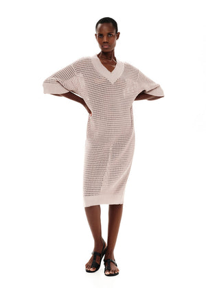 Midi dress with a perforated knitting stitch made of high quality Greek cotton in a loose fit.